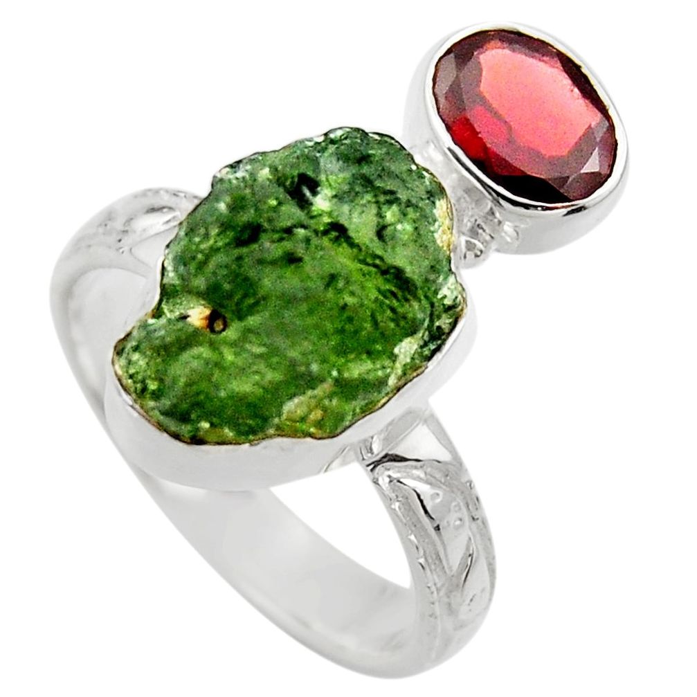 9.04cts natural green moldavite garnet 925 silver solitaire ring size 8 r29486