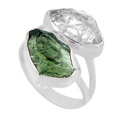 7.73cts natural green moldavite herkimer diamond 925 silver ring size 5.5 n48633