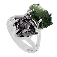 8.38cts natural green moldavite meteorite gibeon 925 silver ring size 5.5 n48666