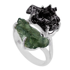 9.88cts natural green moldavite meteorite gibeon 925 silver ring size 7 n48678