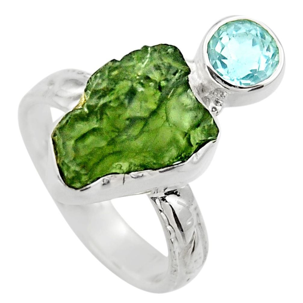 7.67cts natural green moldavite topaz 925 silver solitaire ring size 7 r29489