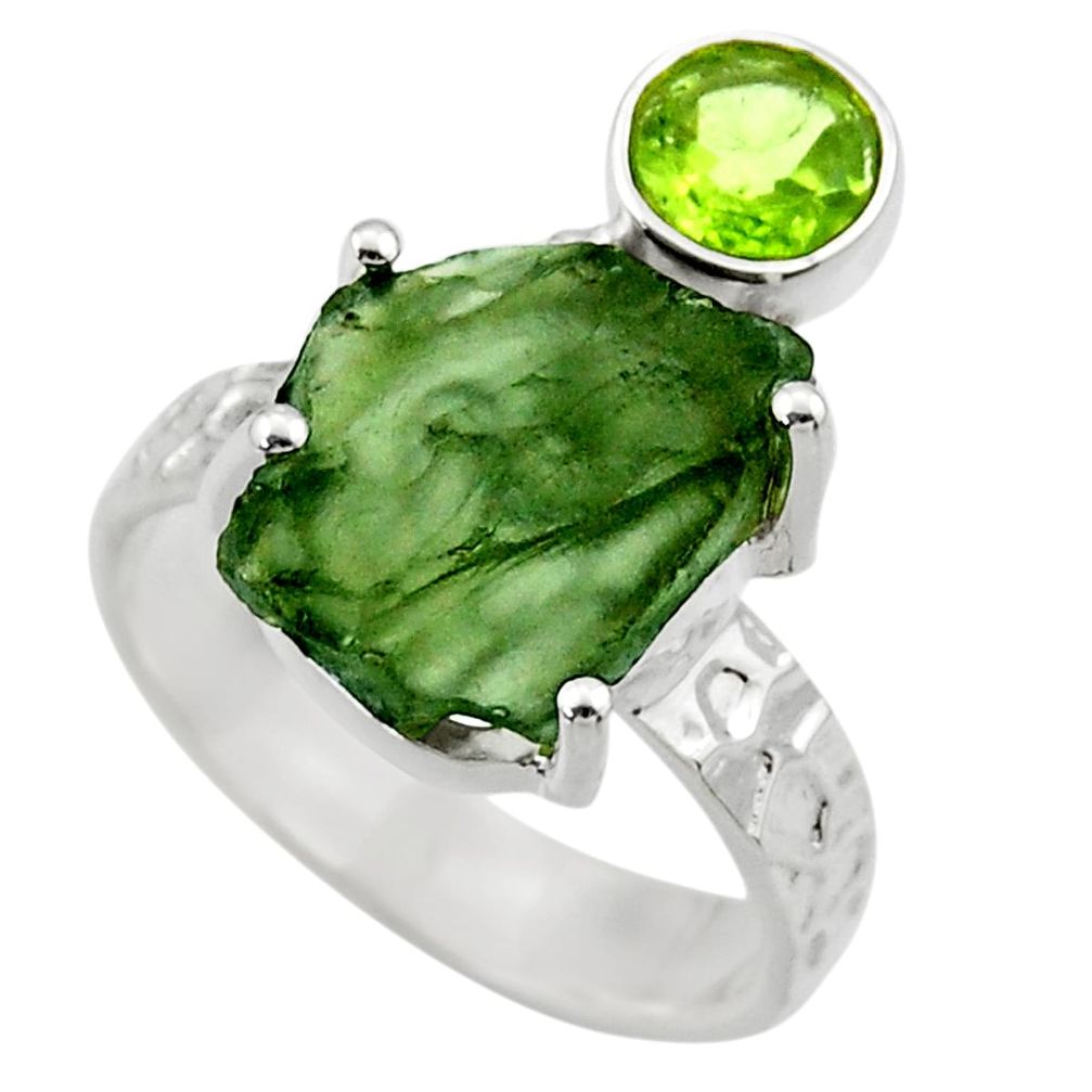 8.42cts natural green moldavite topaz 925 silver solitaire ring size 8 r29521