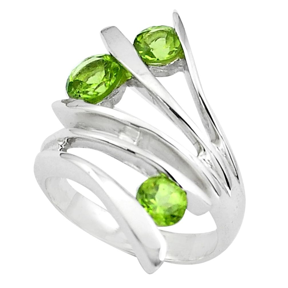 3.10cts natural green peridot 925 silver solitaire ring jewelry size 6.5 p37029