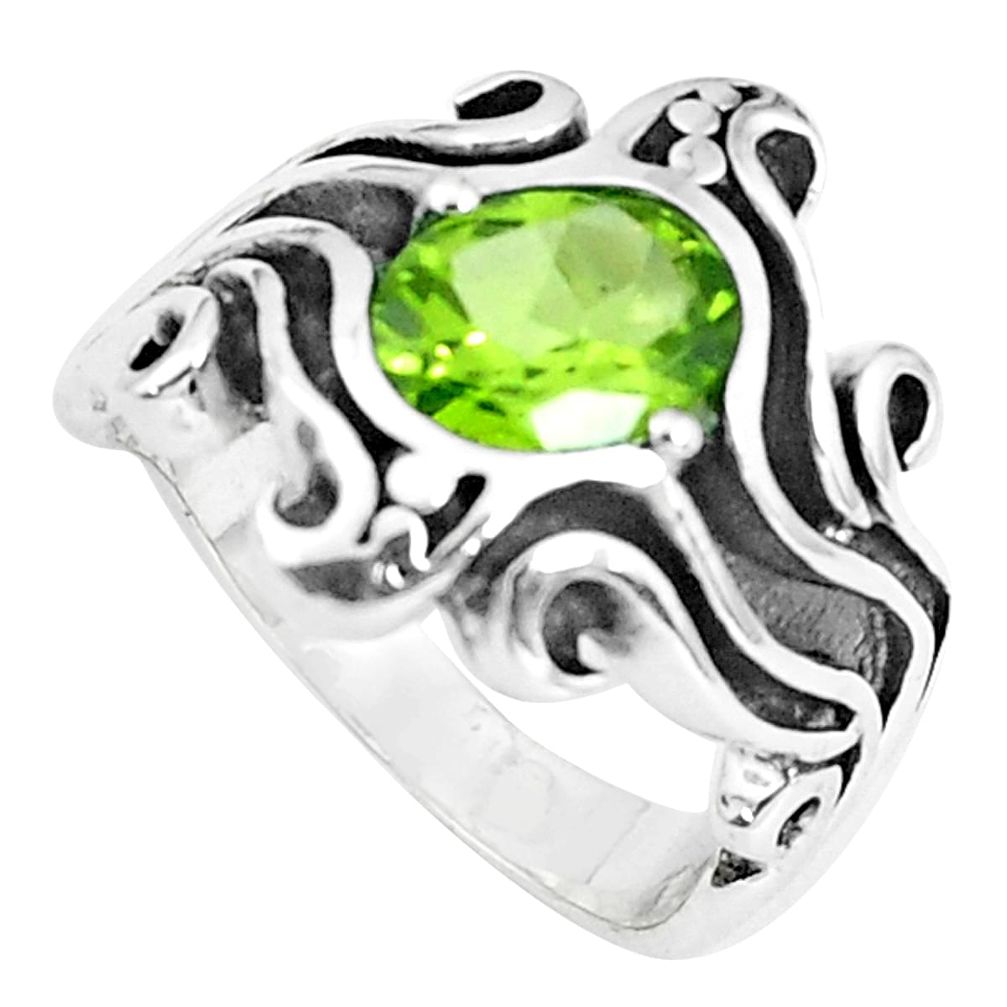 3.30cts natural green peridot 925 silver solitaire ring jewelry size 7.5 p37256