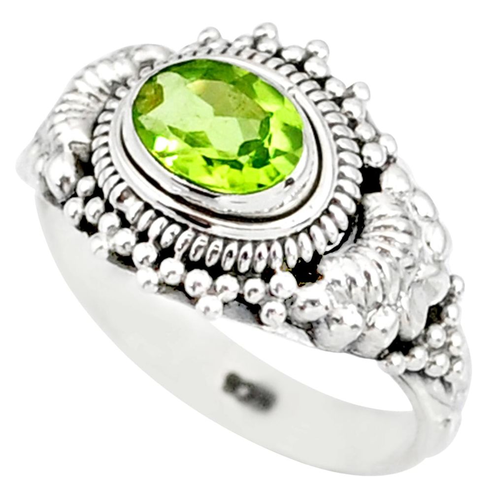 1.53cts natural green peridot 925 silver solitaire ring jewelry size 6 r85522