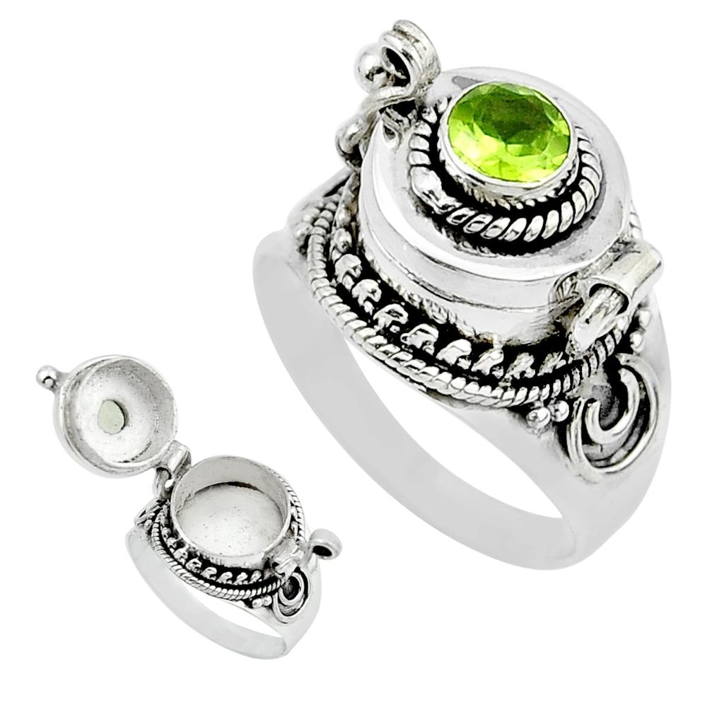 0.80cts natural green peridot 925 sterling silver poison box ring size 6 y44624
