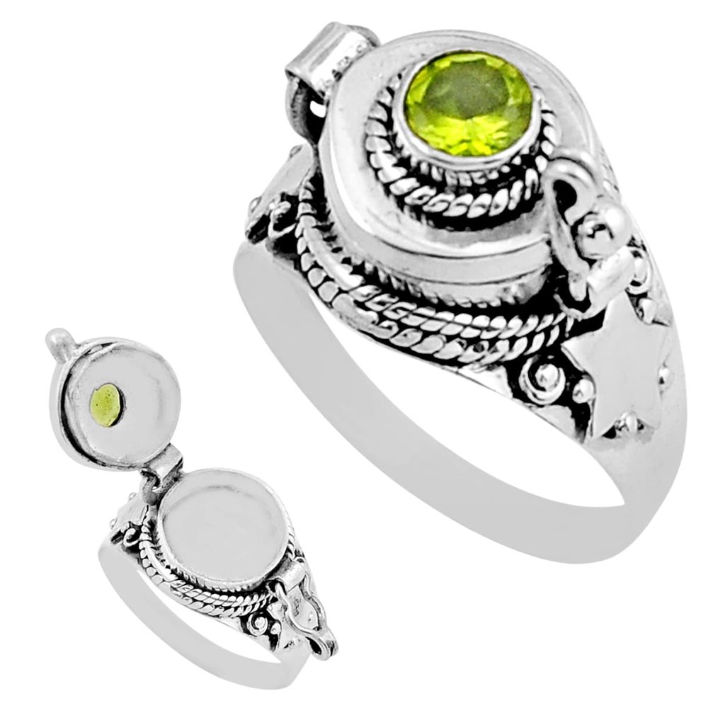 0.77cts natural green peridot 925 sterling silver poison box ring size 7 y44672