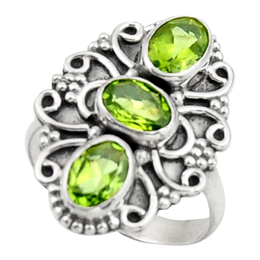 4.74cts natural green peridot 925 sterling silver ring jewelry size 7.5 d46585