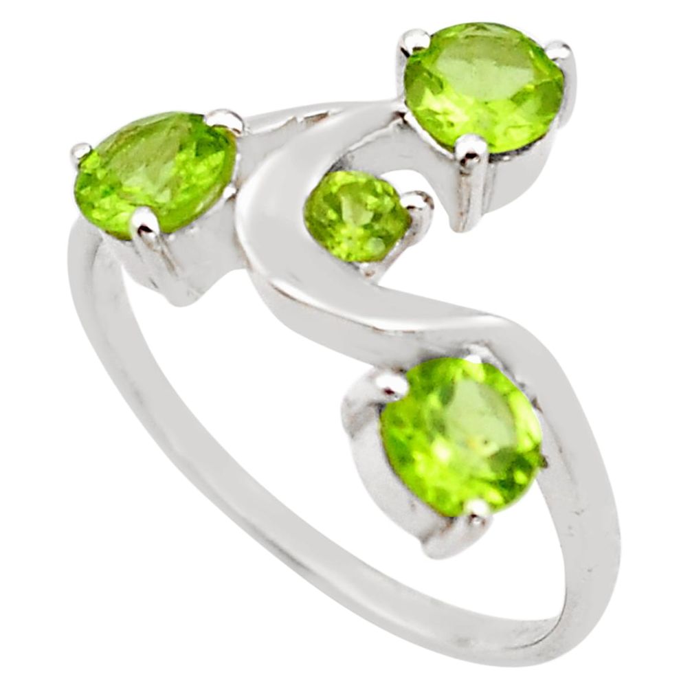 3.29cts natural green peridot 925 sterling silver ring jewelry size 5.5 p83323
