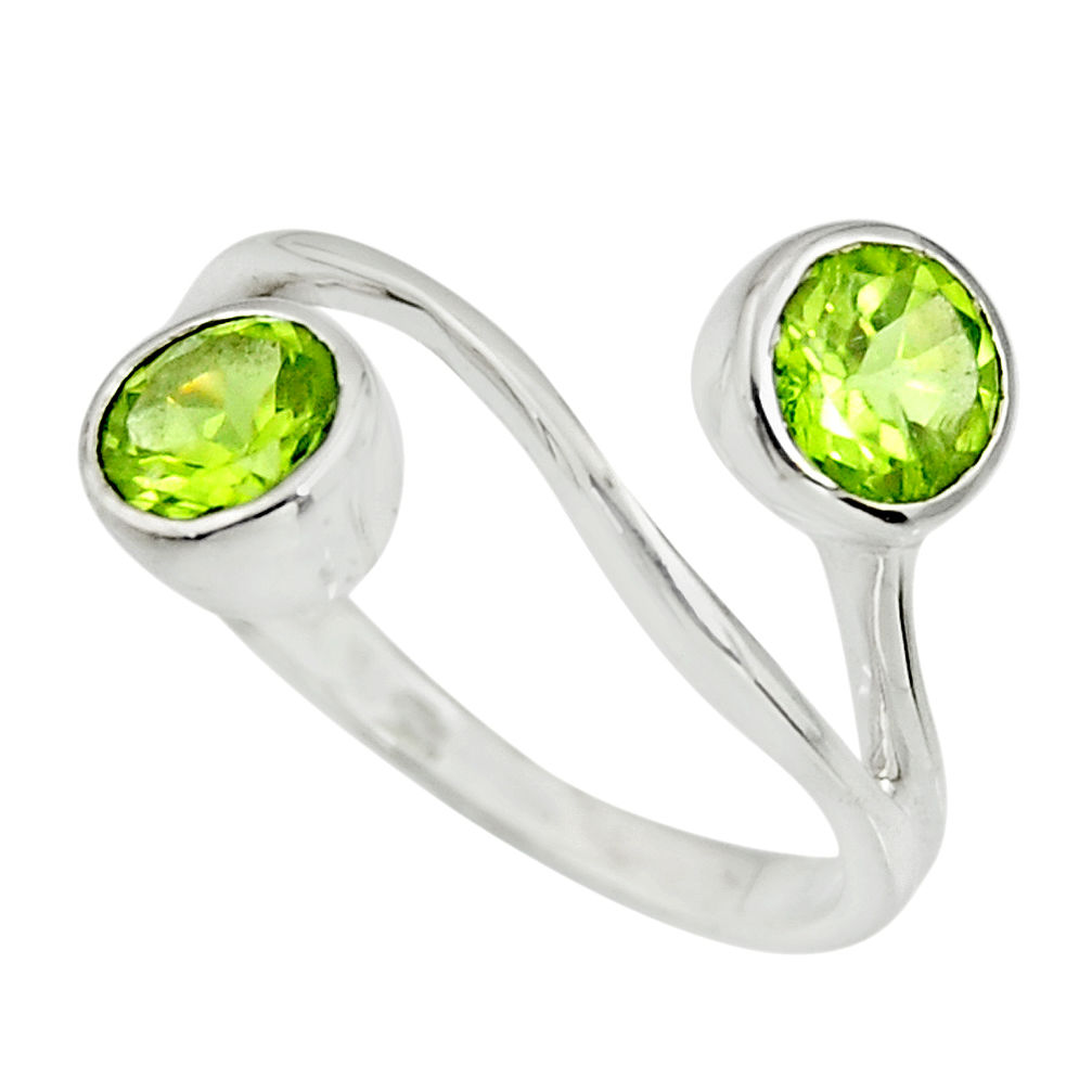 2.95cts natural green peridot 925 sterling silver ring jewelry size 7.5 r25429