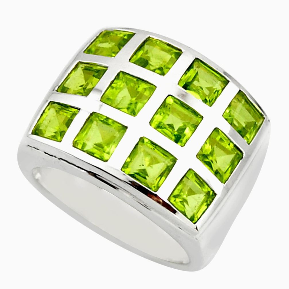 6.34cts natural green peridot 925 sterling silver ring jewelry size 7.5 r25738