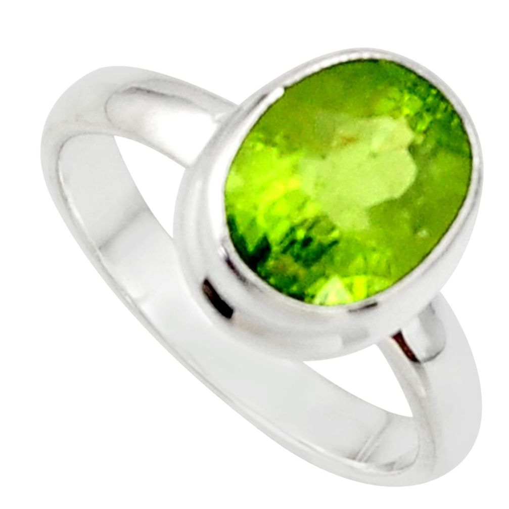 4.07cts natural green peridot 925 sterling silver ring jewelry size 6.5 r42677