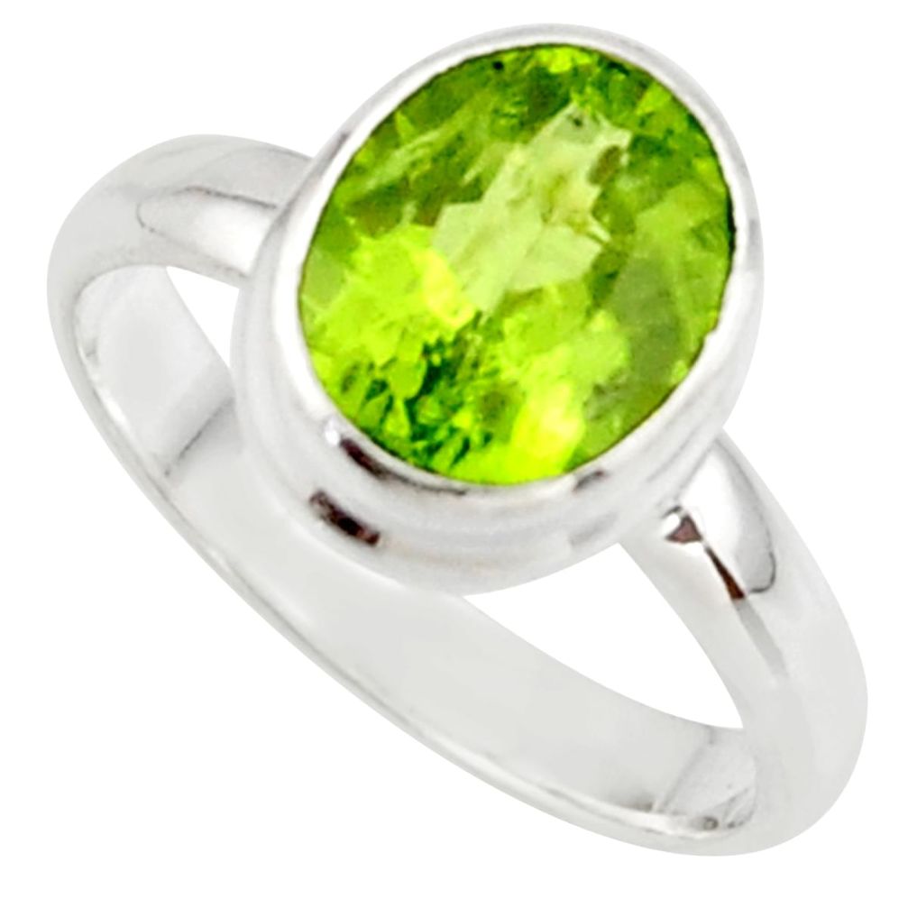 4.06cts natural green peridot 925 sterling silver ring jewelry size 6.5 r42680