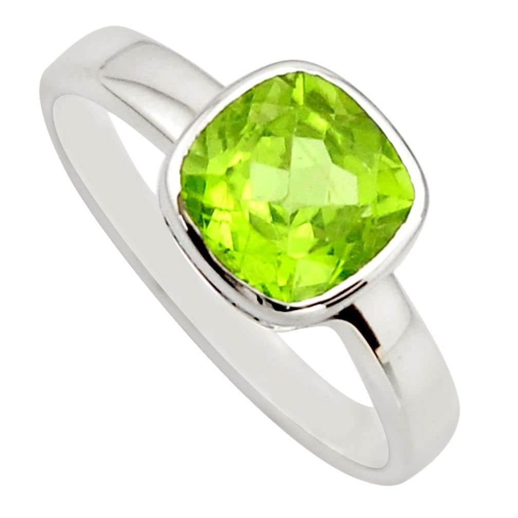 3.32cts natural green peridot 925 sterling silver solitaire ring size 7.5 r25608