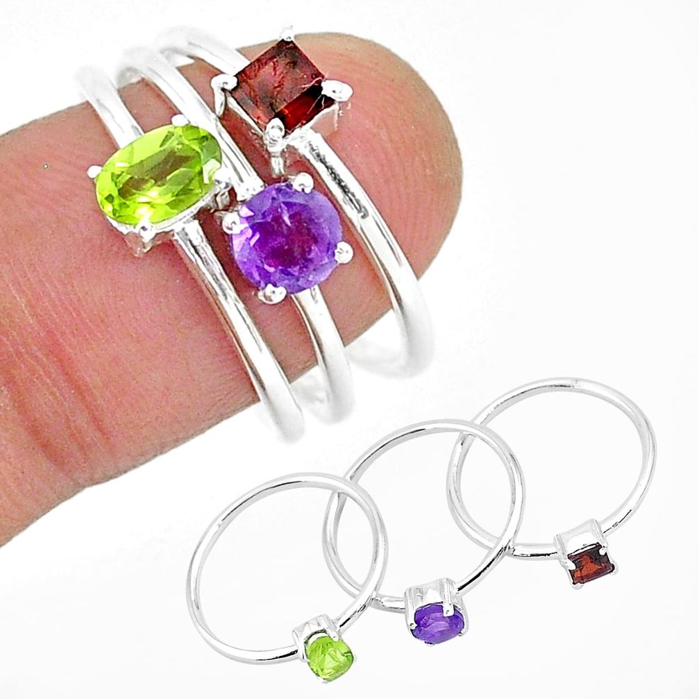 3.00cts natural green peridot amethyst 925 sterling silver 3 rings size 8 r93095