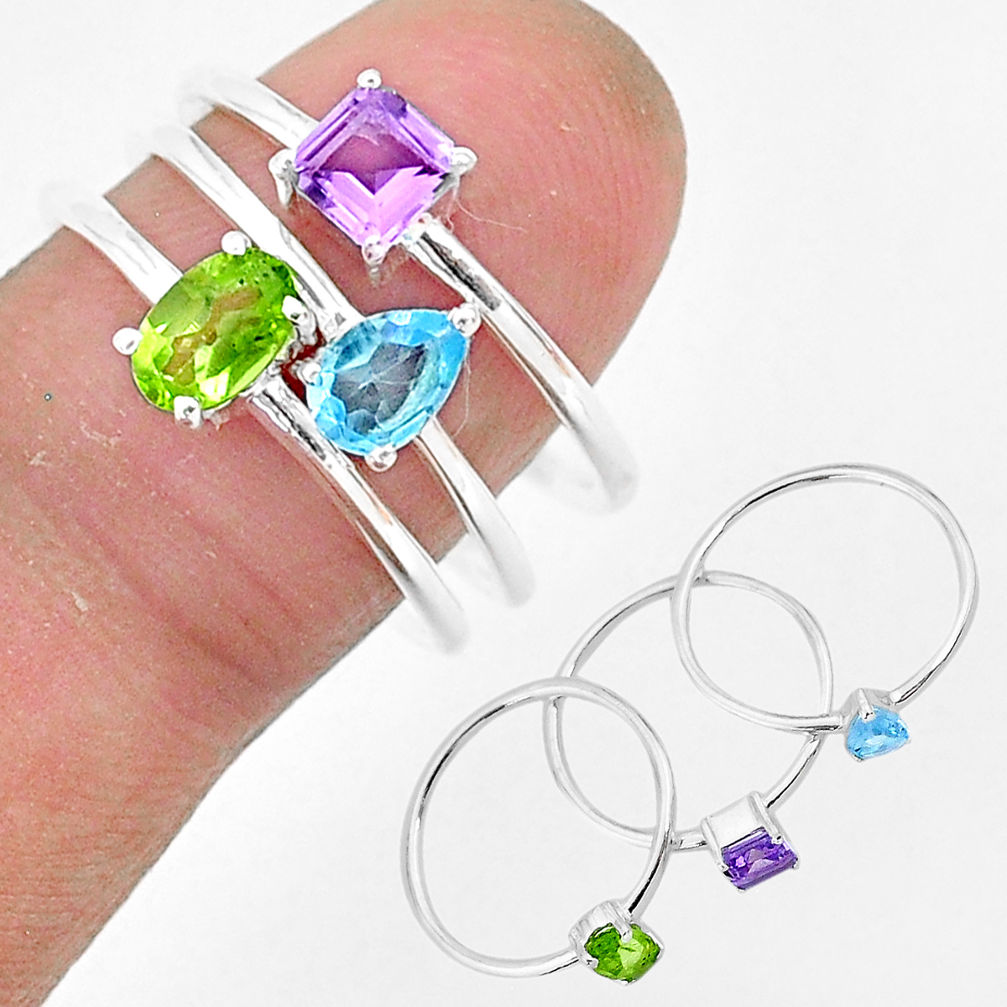 2.77cts natural green peridot amethyst 925 sterling silver 3 rings size 8 r93148