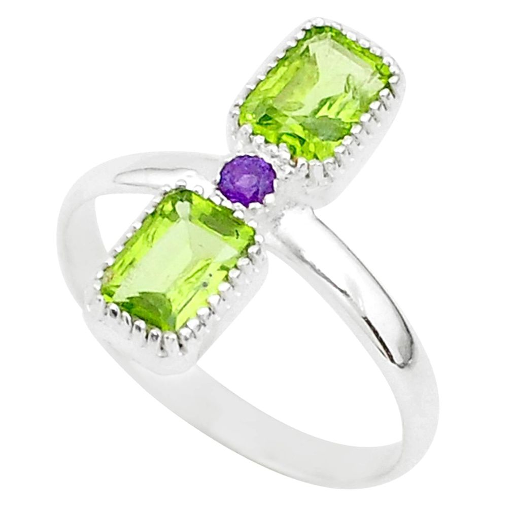 3.42cts natural green peridot amethyst 925 sterling silver ring size 9.5 t5585
