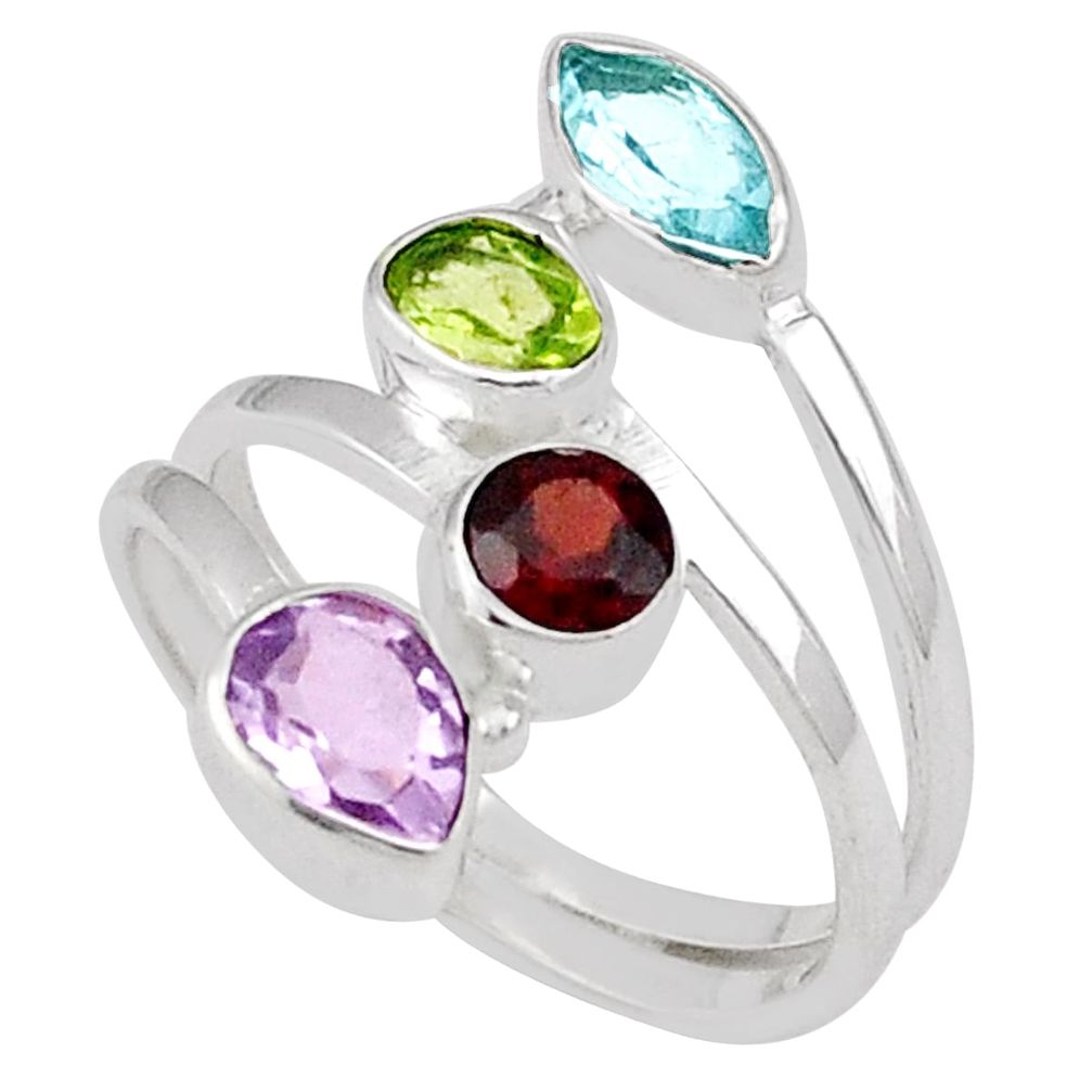 6.27cts natural green peridot amethyst garnet topaz silver ring size 8.5 t85716