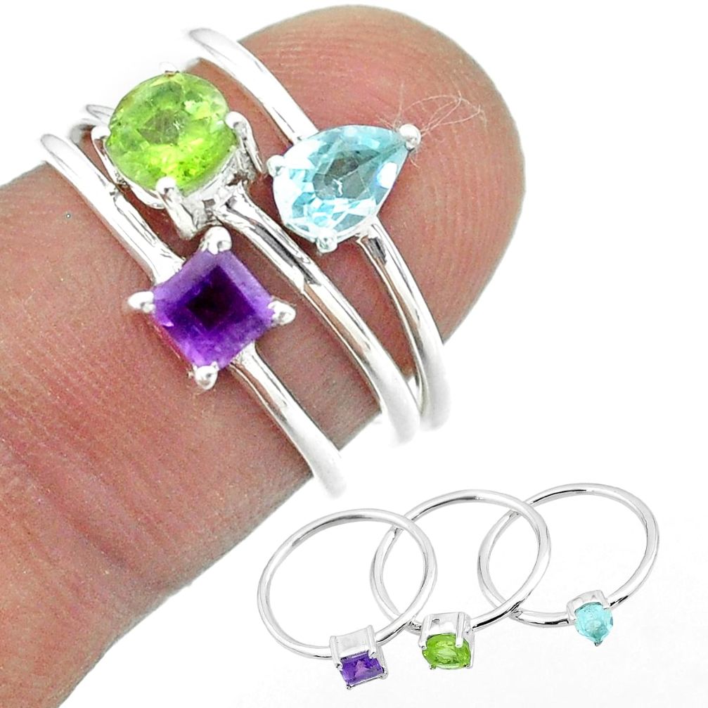 2.81cts natural green peridot amethyst topaz 925 silver 3 rings size 6 t51055