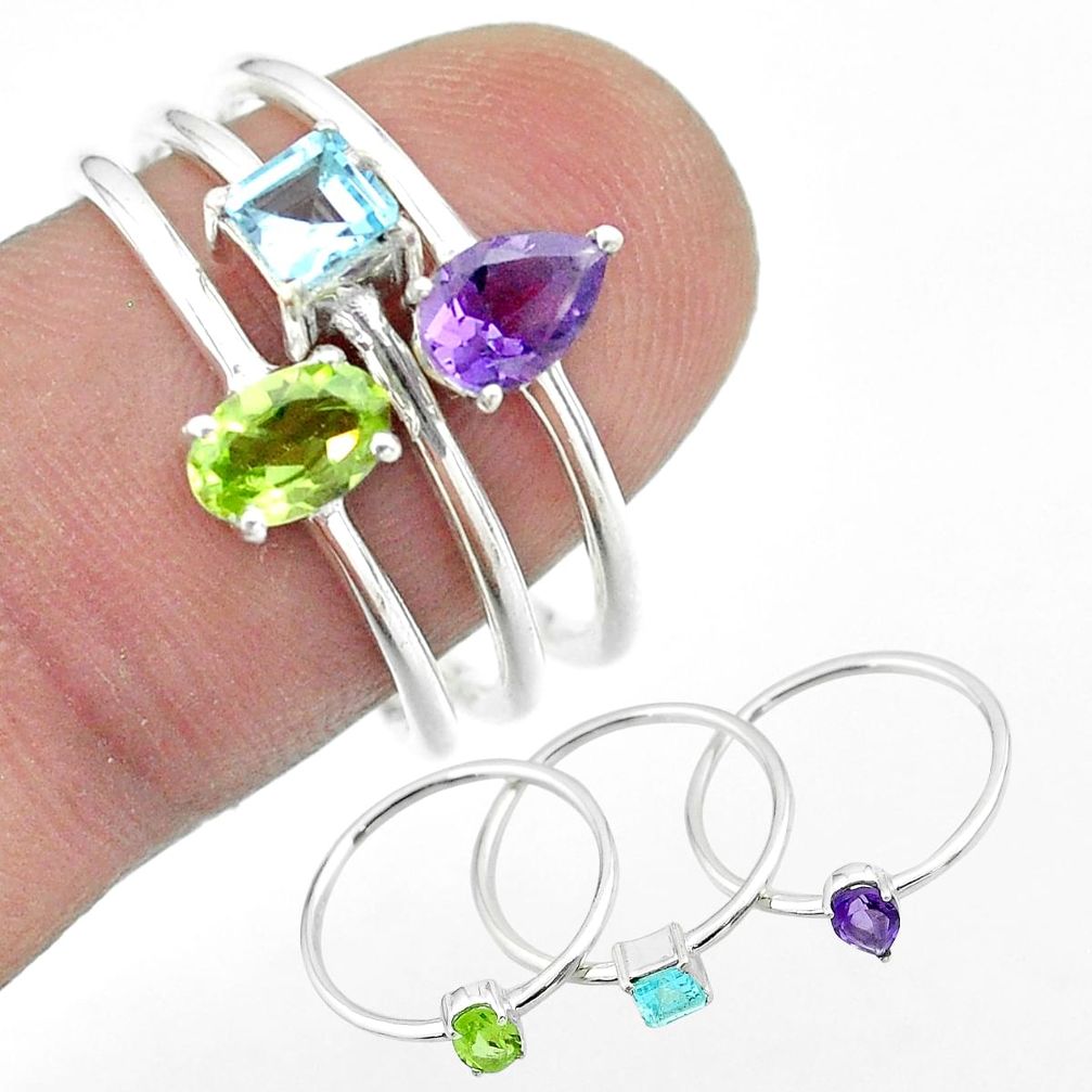 2.81cts natural green peridot amethyst topaz 925 silver 3 rings size 8 t51010