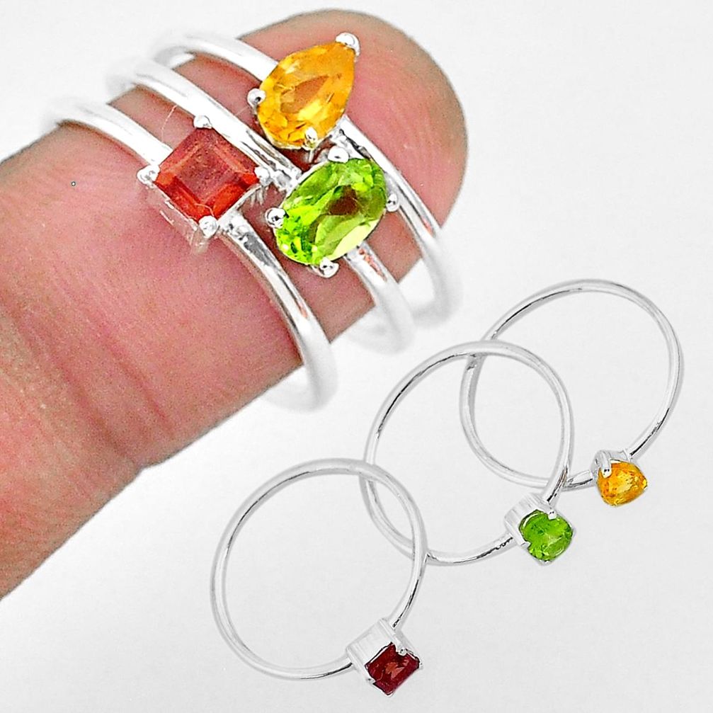 2.52cts natural green peridot citrine 925 sterling silver 3 rings size 8 r93141