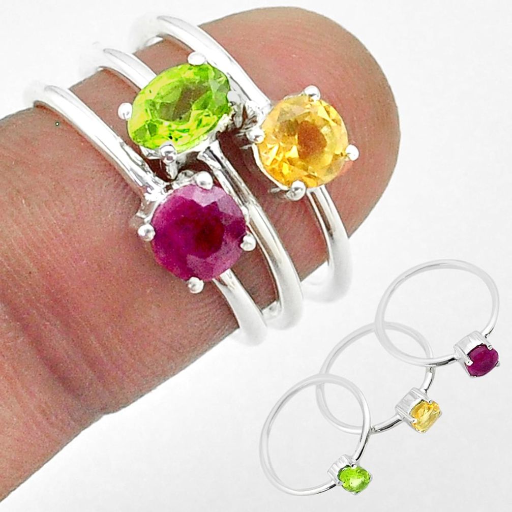 3.28cts natural green peridot citrine ruby 925 silver 3 rings size 6 t50902