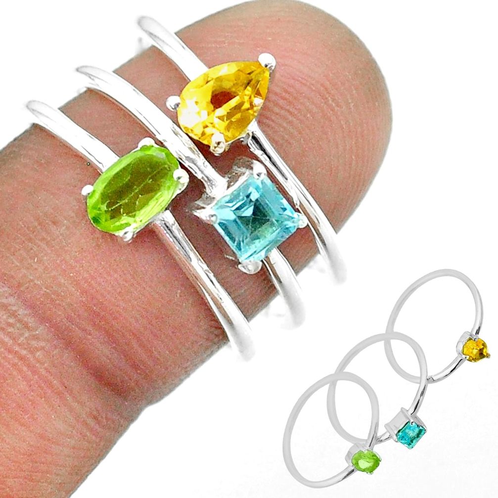 2.71cts natural green peridot citrine topaz 925 silver 3 rings size 6.5 t51139