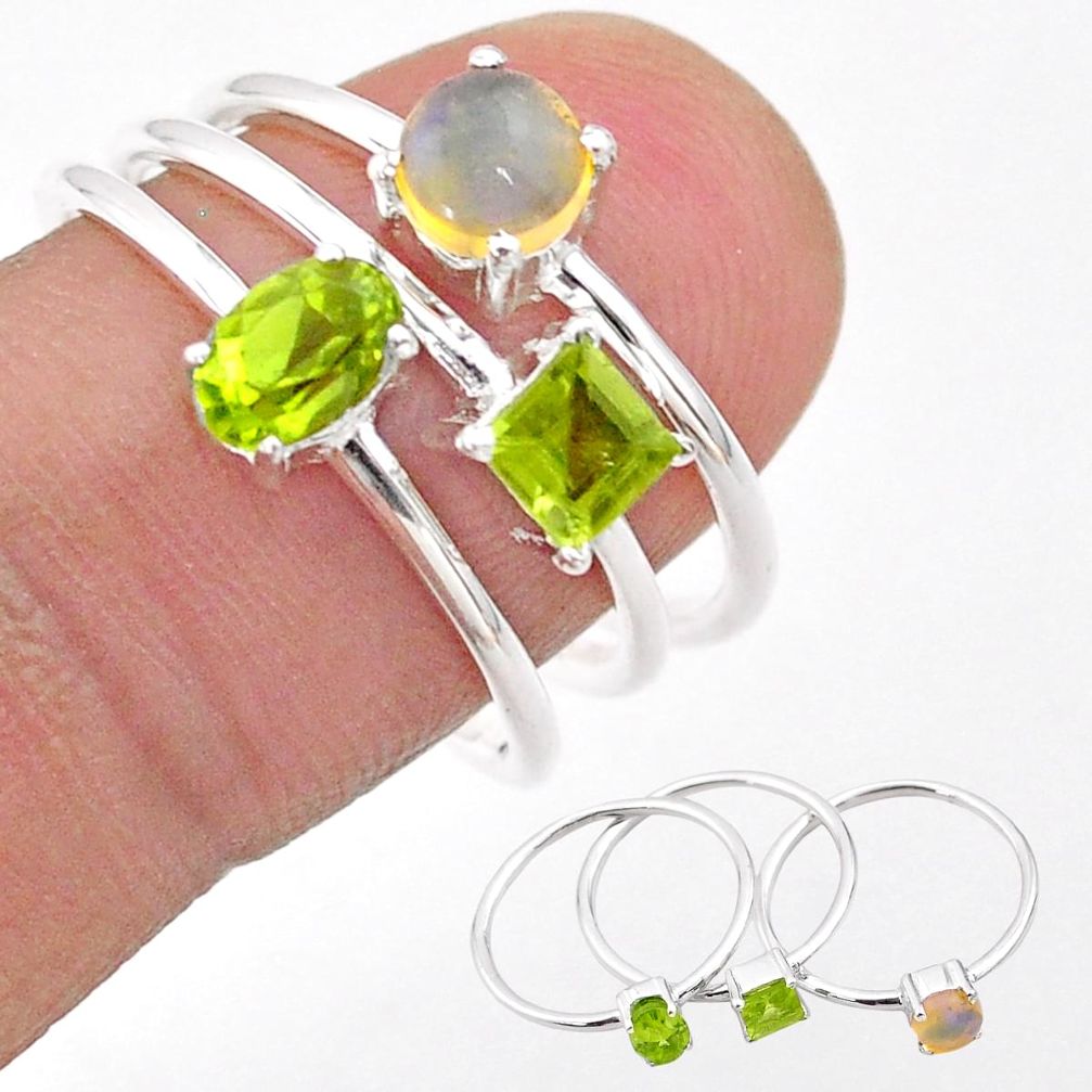 2.98cts natural green peridot ethiopian opal 925 silver 3 rings size 8 t74783