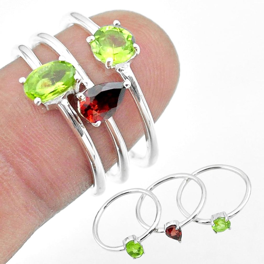 2.81cts natural green peridot garnet 925 sterling silver 3 rings size 6.5 t51089