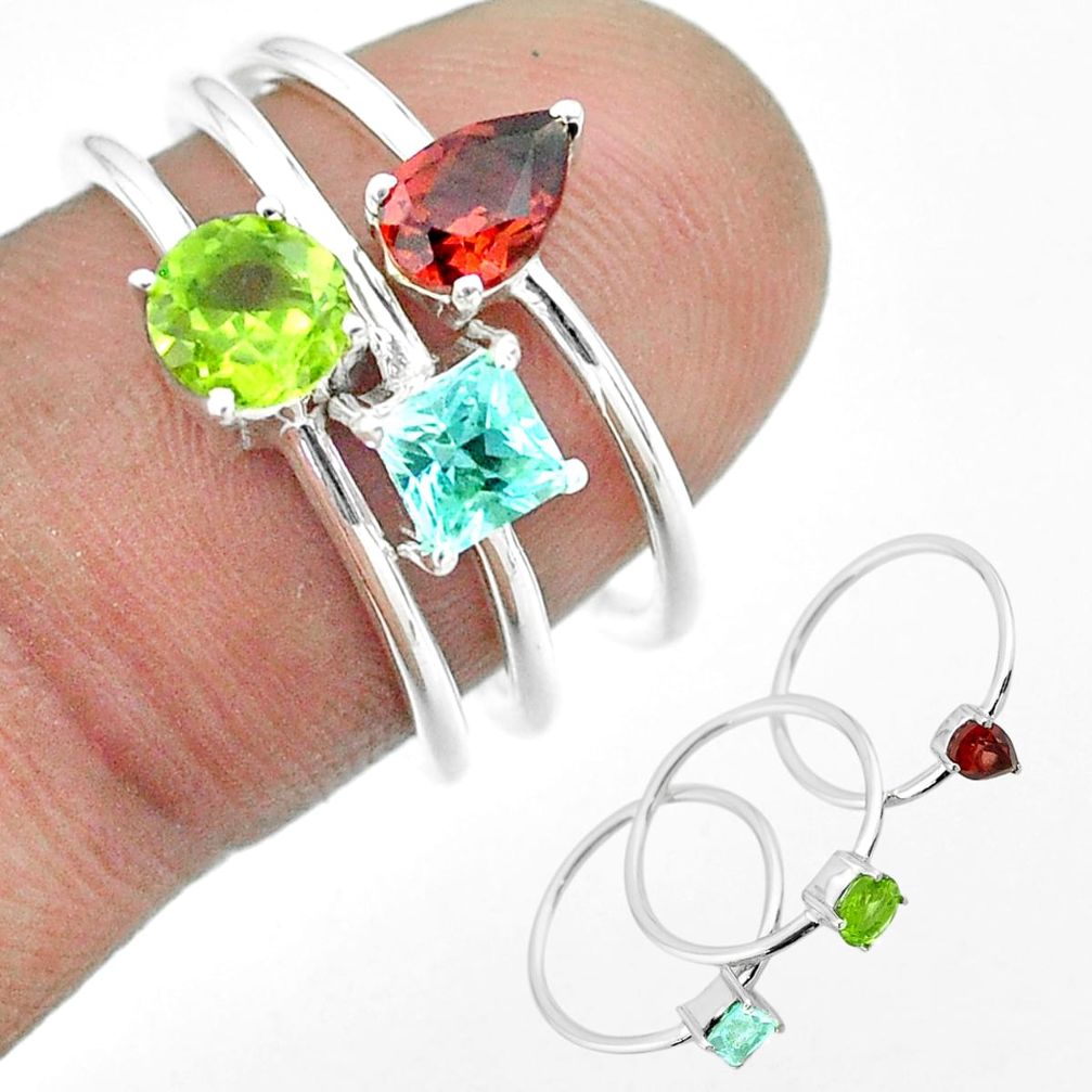 2.81cts natural green peridot garnet topaz 925 silver 3 rings size 7 t51134