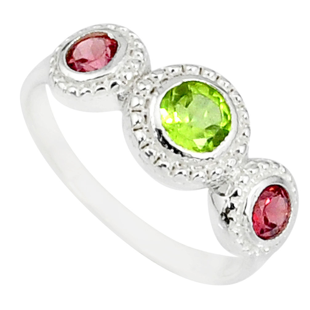 2.57cts natural green peridot red garnet round 925 silver ring size 8 r83919