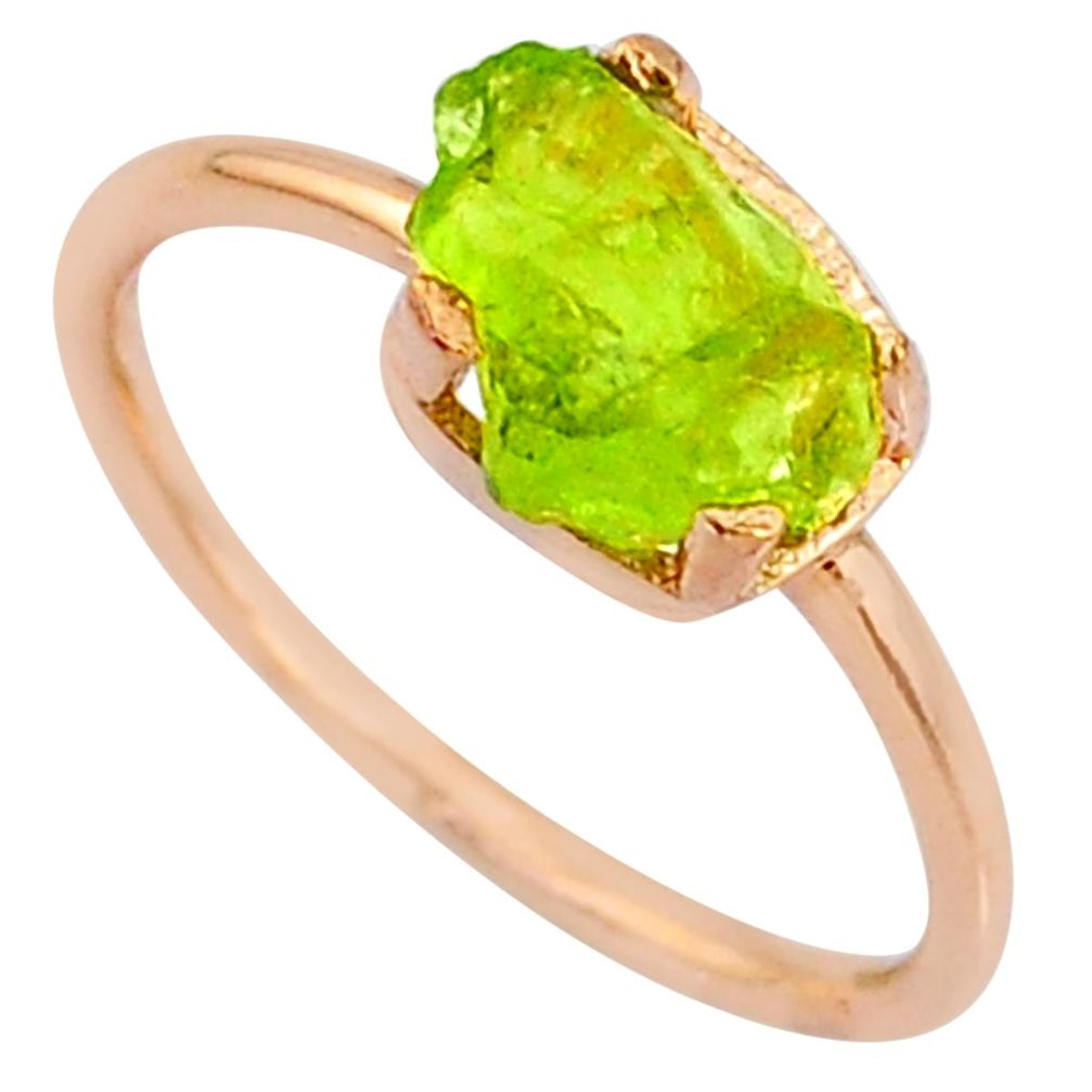 4.07cts natural green peridot raw 925 silver 14k rose gold ring size 7 r70628