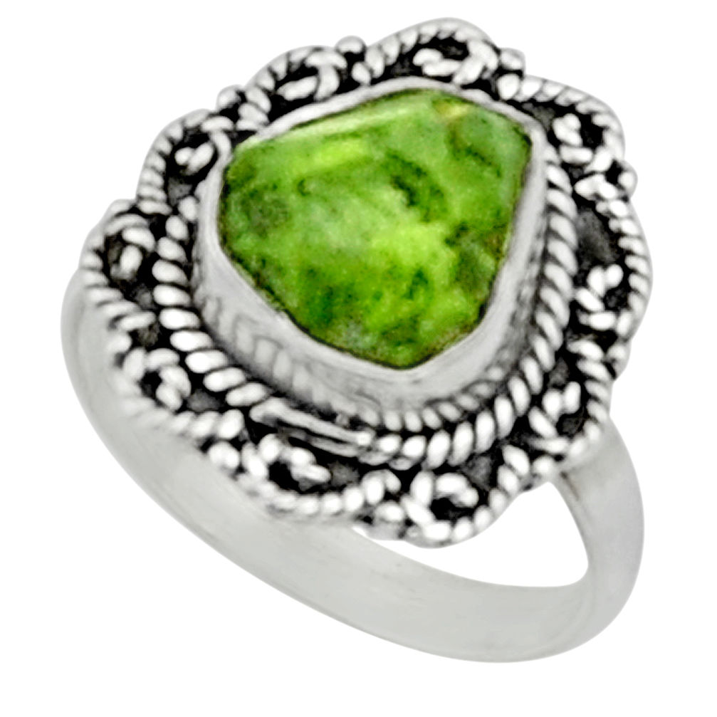 4.74cts natural green peridot rough 925 silver solitaire ring size 7.5 r52362