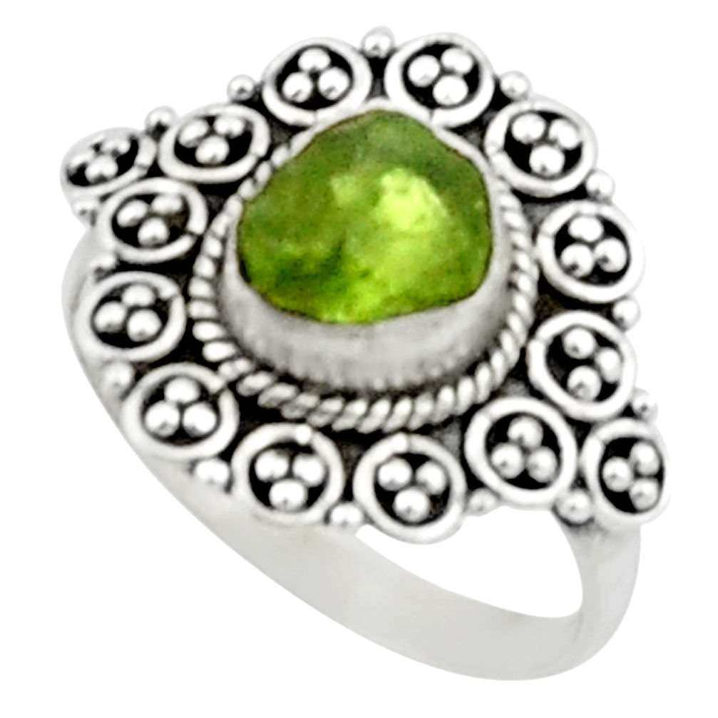 3.83cts natural green peridot rough 925 silver solitaire ring size 8.5 r52382
