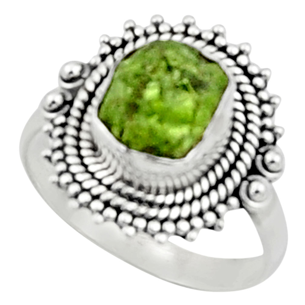 4.40cts natural green peridot rough 925 silver solitaire ring size 8.5 r52383