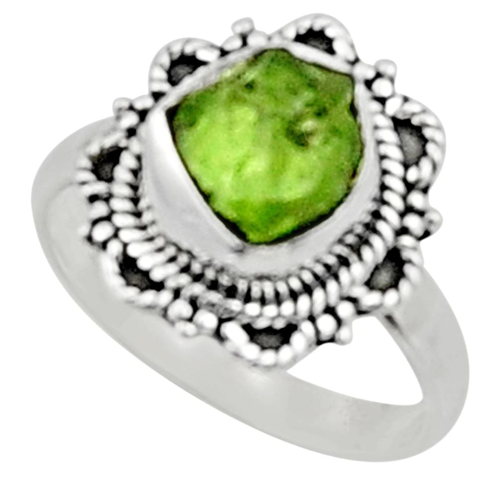 4.82cts natural green peridot rough 925 silver solitaire ring size 7.5 r52387