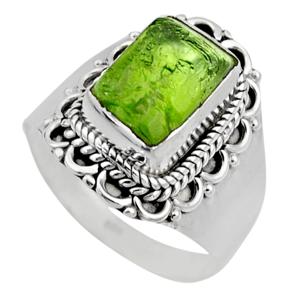 4.52cts natural green peridot rough 925 silver solitaire ring size 7.5 r53385