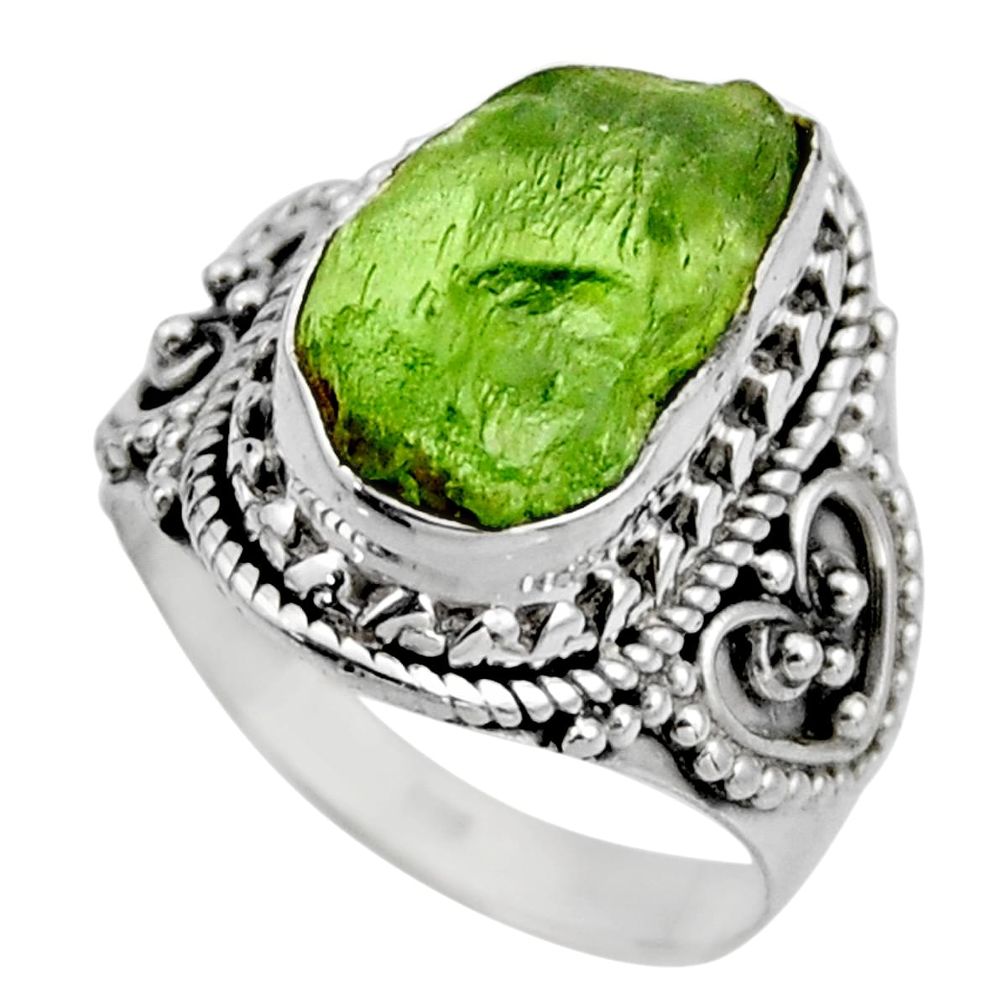 5.52cts natural green peridot rough 925 silver solitaire ring size 6.5 r53386