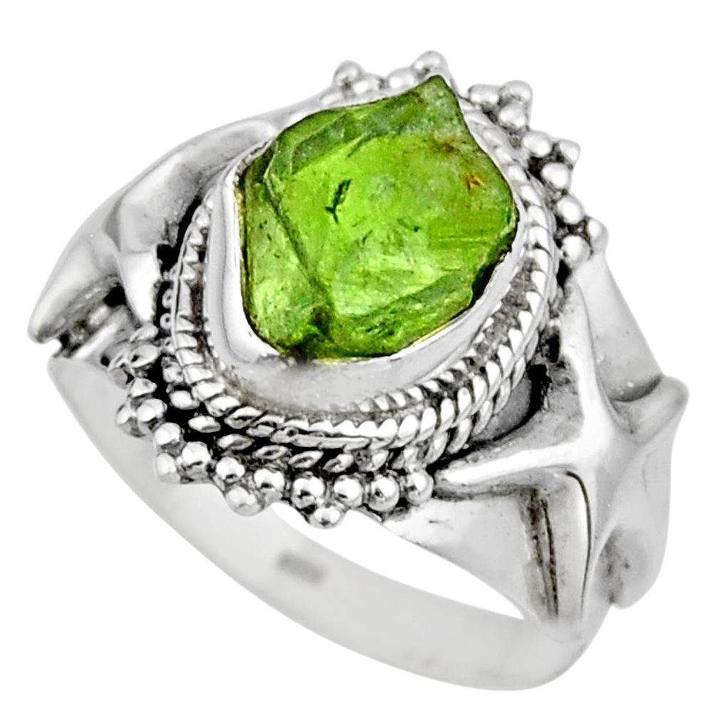 5.31cts natural green peridot rough 925 silver solitaire ring size 7.5 r53387