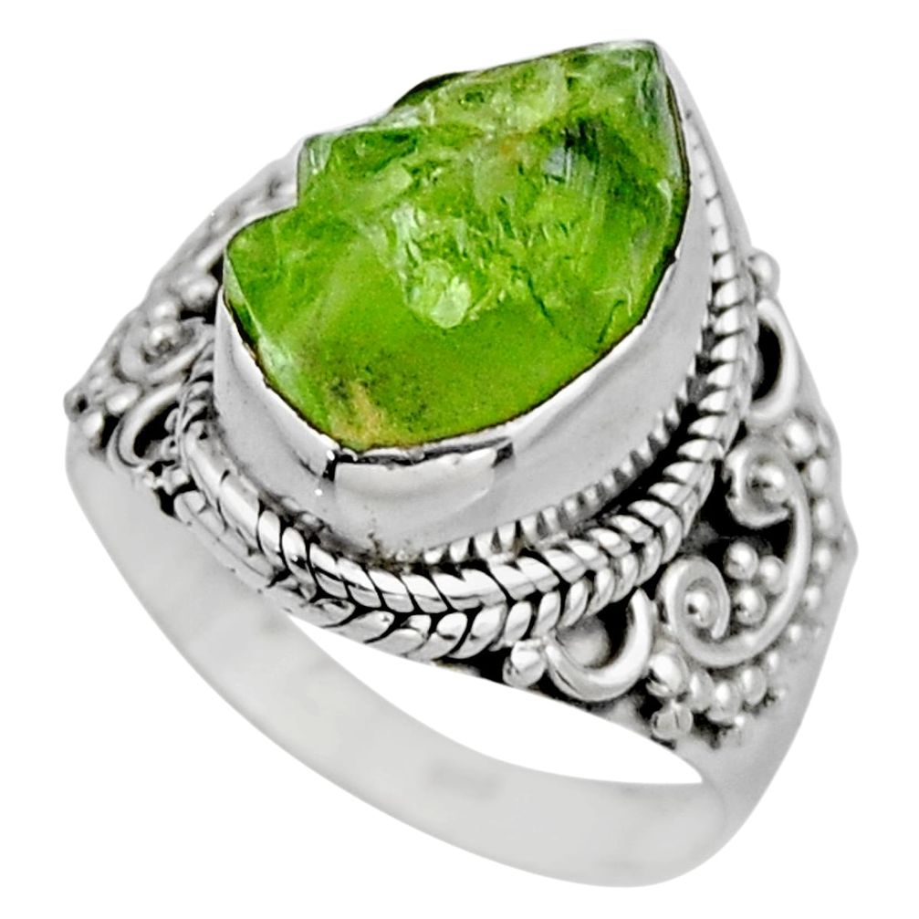 5.52cts natural green peridot rough 925 silver solitaire ring size 6.5 r53390