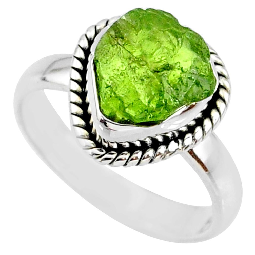 4.82cts natural green peridot rough 925 silver solitaire ring size 6.5 r64086