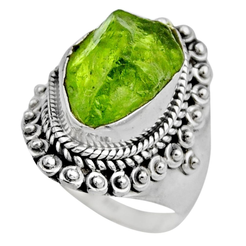 6.58cts natural green peridot rough 925 silver solitaire ring size 6 r53391