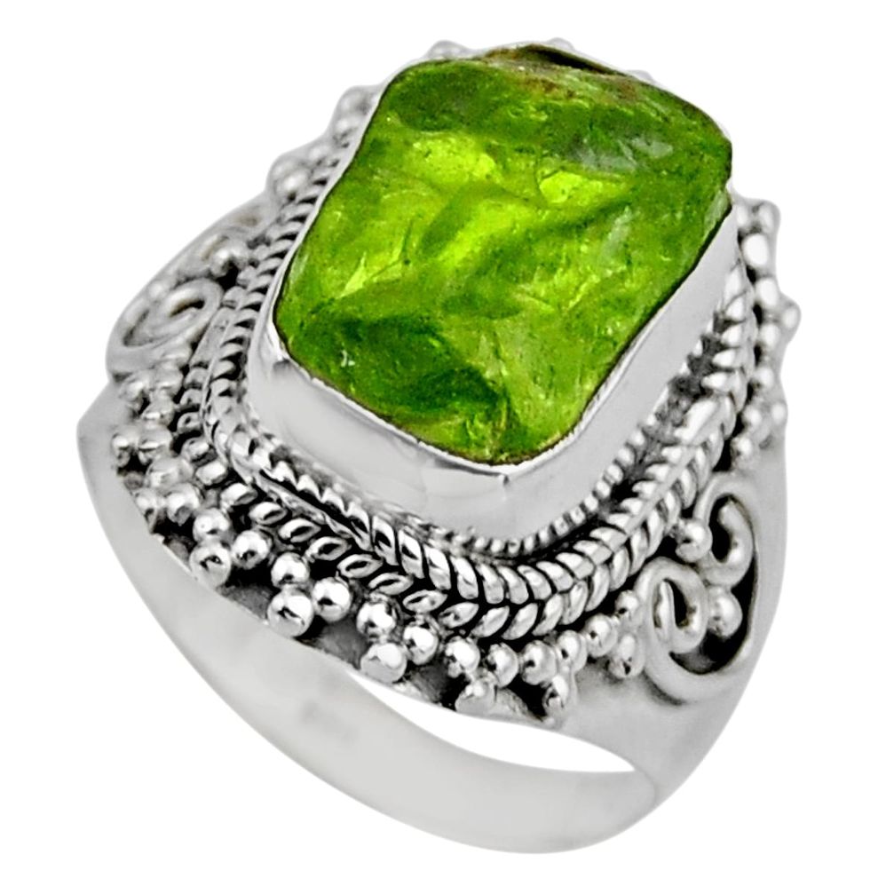 6.16cts natural green peridot rough 925 silver solitaire ring size 6 r53397