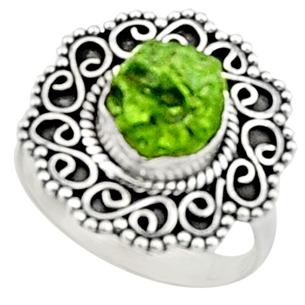 8.51cts natural green peridot rough 925 silver solitaire ring size 7 r52365