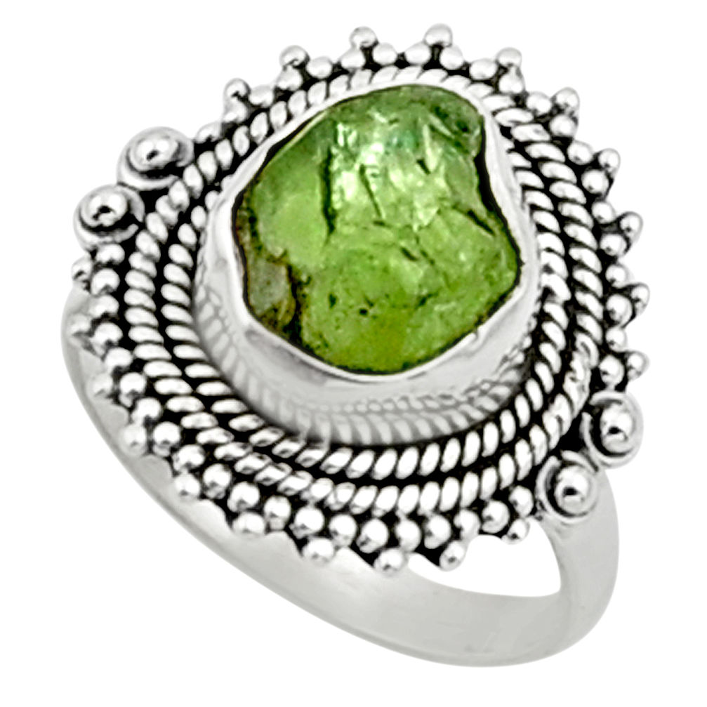 4.52cts natural green peridot rough 925 silver solitaire ring size 7 r52386