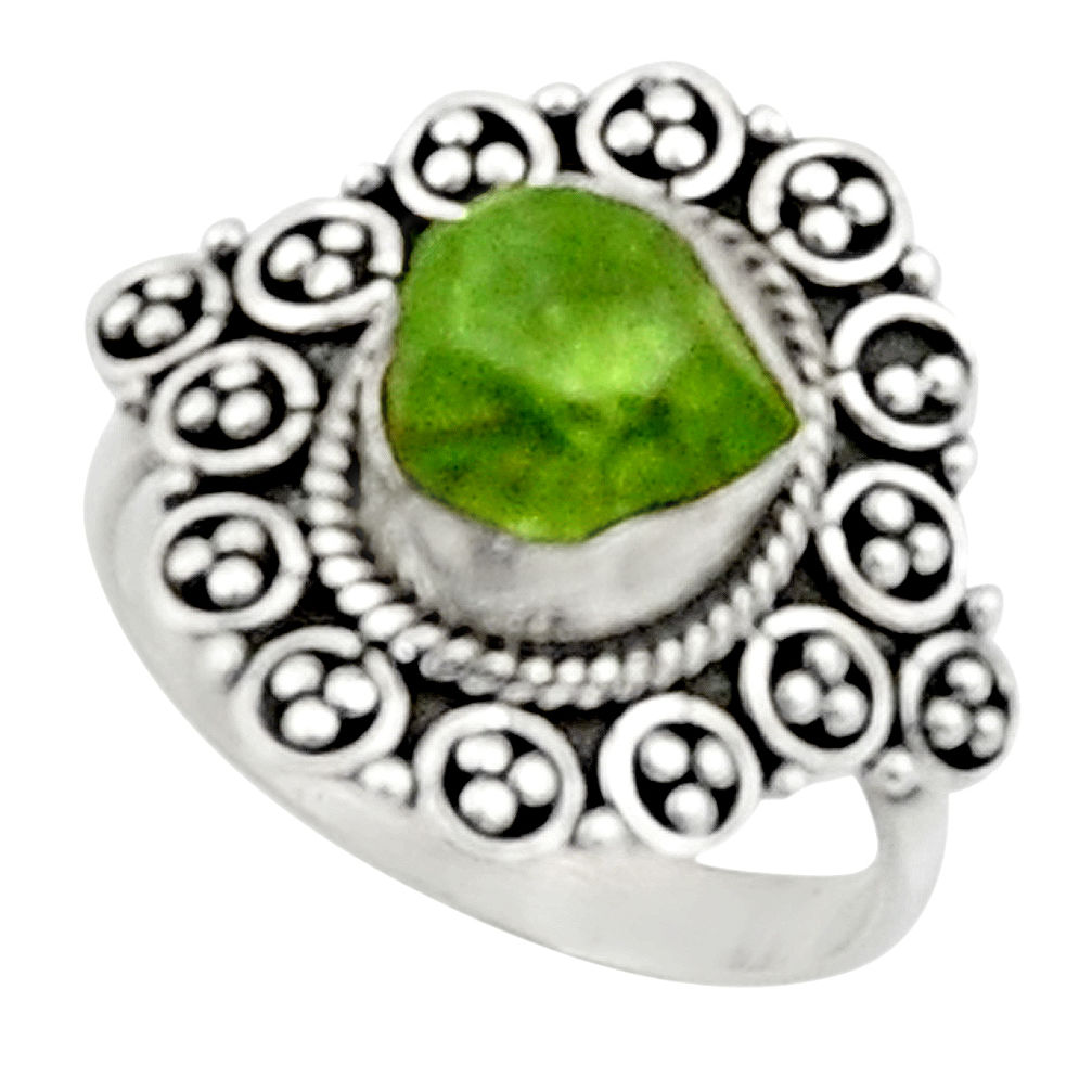4.85cts natural green peridot rough 925 silver solitaire ring size 7 r52393