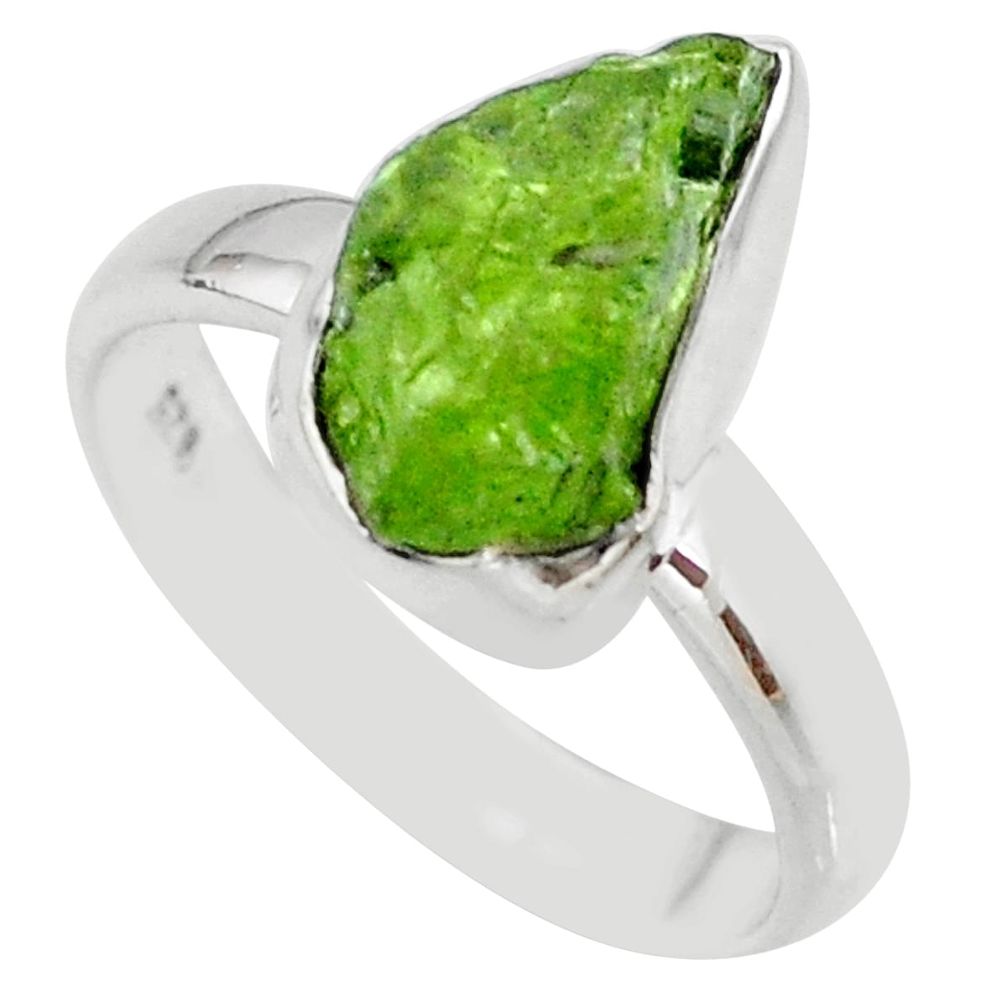 5.80cts natural green peridot rough 925 silver solitaire ring size 7 r64077