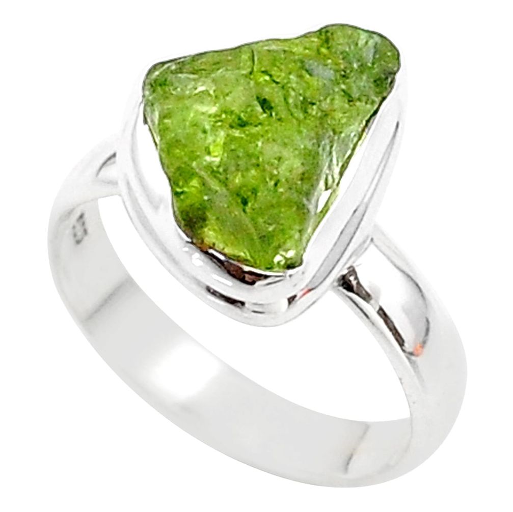 4.88cts natural green peridot rough 925 silver solitaire ring size 7 t72338