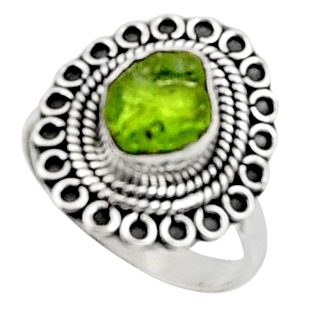 4.03cts natural green peridot rough 925 silver solitaire ring size 8 r52376