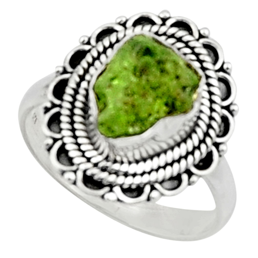 4.47cts natural green peridot rough 925 silver solitaire ring size 8 r52388
